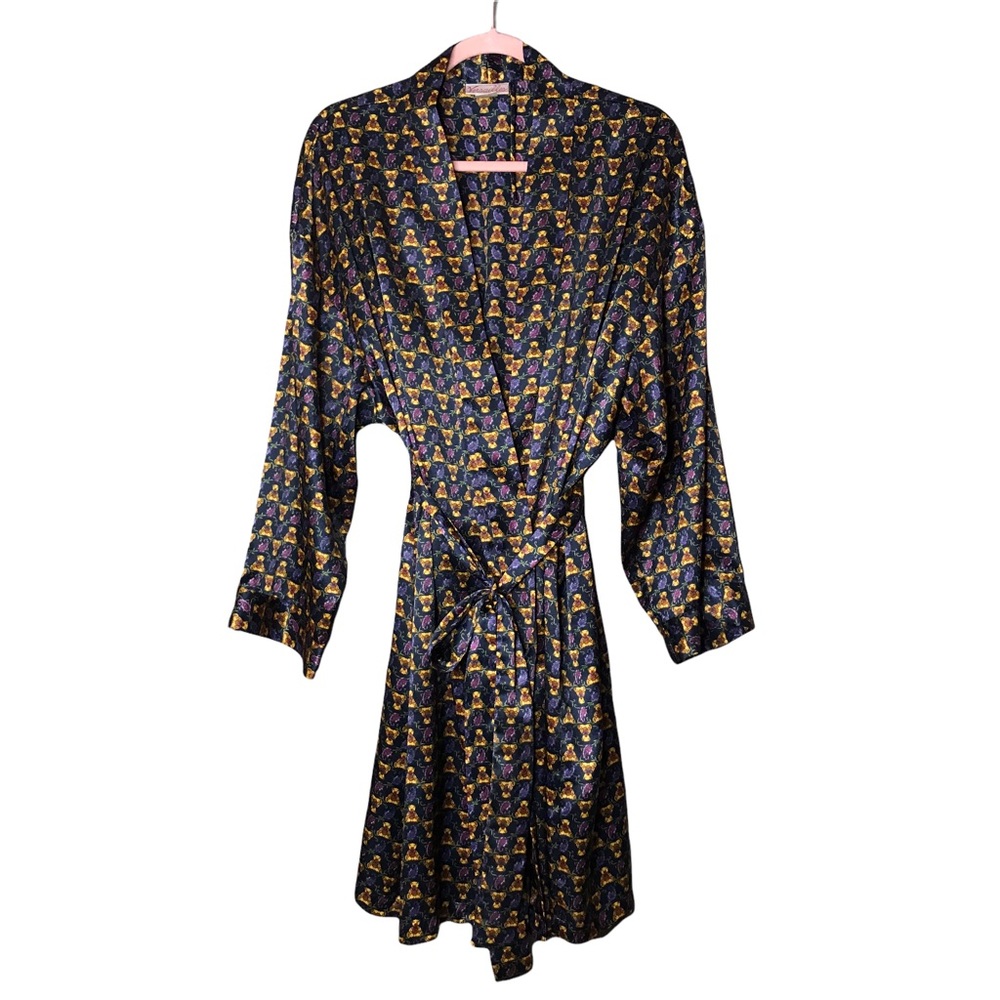Versailles The Bay Vintage Satin Silky Bathrobe Robe Lingerie Lounge Teddy Bears
